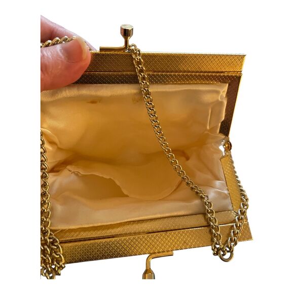 Vintage ivory sequined beaded evening bag gold kisslock chain strap glam retro - Picture 3 of 13